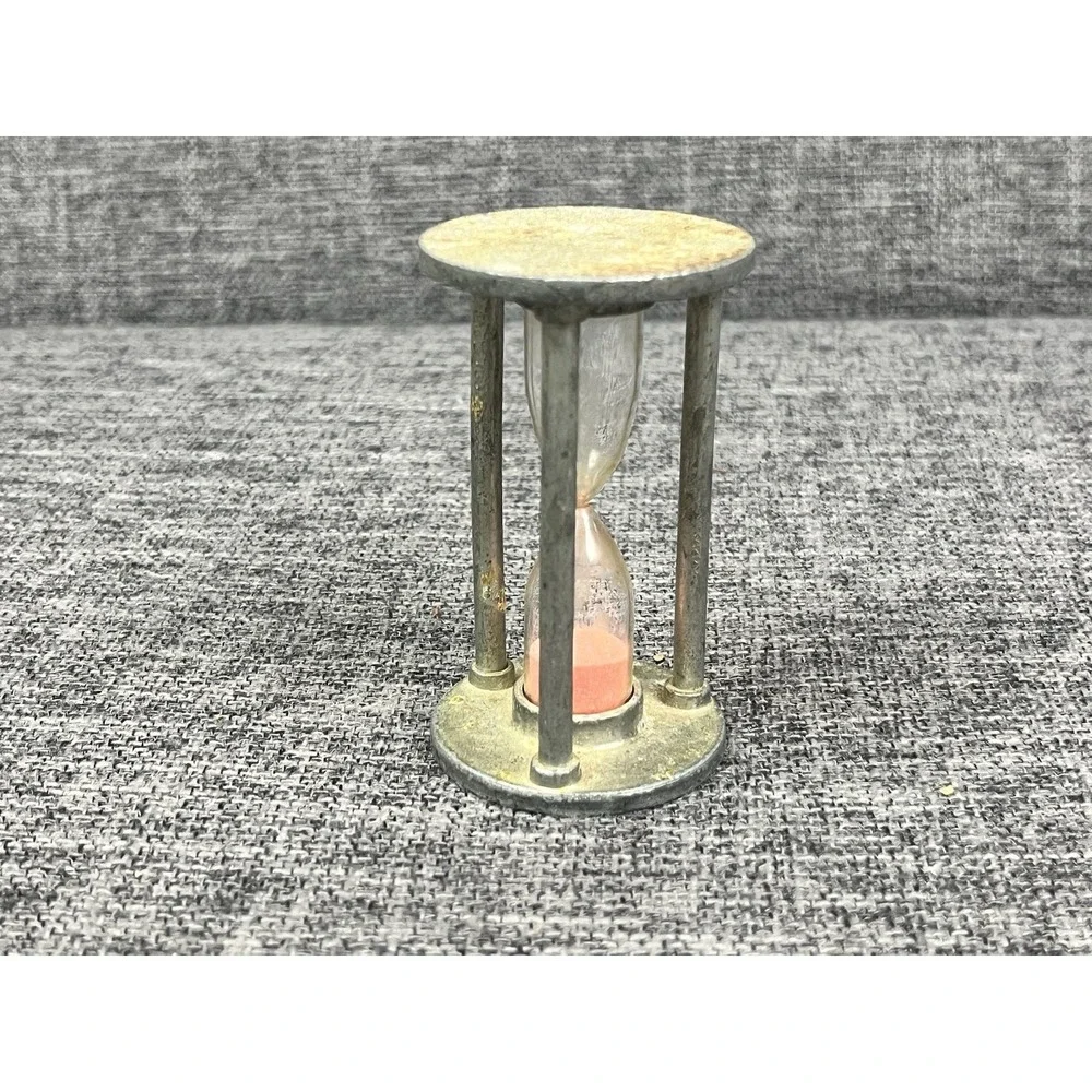 Vintage Timer Hourglass W. Germany 3 Minute Pewter Glass Pink Sand 3 Inch